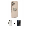 MARSİLYAN™- iPhone 12 Pro Max Kılıf İz Form Serisi - Siyah 3D Antistatik Hayalet Cam Ekran Koruyucu + Shine Kamera Lens - GD