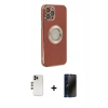 MARSİLYAN™- iPhone 12 Pro Max Kılıf İz Form Serisi - Siyah 3D Antistatik Hayalet Cam Ekran Koruyucu + Shine Kamera Lens - GD