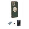 MARSİLYAN™- iPhone 12 Pro Max Kılıf İz Form Serisi - Siyah 3D Antistatik Hayalet Cam Ekran Koruyucu + Shine Kamera Lens Koruma Cam - GS