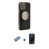 MARSİLYAN™- iPhone 12 Pro Max Kılıf İz Form Serisi - Siyah 3D Antistatik Hayalet Cam Ekran Koruyucu + Shine Kamera Lens Koruma Cam - GS