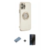 MARSİLYAN™- iPhone 12 Pro Max Kılıf İz Form Serisi - Siyah 3D Antistatik Hayalet Cam Ekran Koruyucu + Shine Kamera Lens Koruma Cam - GS