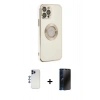 MARSİLYAN™- iPhone 12 Pro Max Kılıf İz Form Serisi - Siyah 3D Antistatik Hayalet Cam Ekran Koruyucu + Shine Kamera Lens - LT