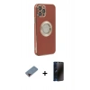 MARSİLYAN™- iPhone 12 Pro Max Kılıf İz Form Serisi - Siyah 3D Antistatik Hayalet Cam Ekran Koruyucu + Metal Kamera Lens Koruma Cam - KI