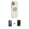 MARSİLYAN™- iPhone 12 Pro Max Kılıf İz Form Serisi - Siyah 3D Antistatik Hayalet Cam Ekran Koruyucu + Neon Fosforlu Kamera Lens - BZ