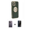 MARSİLYAN™- iPhone 12 Pro Max Kılıf İz Form Serisi - Siyah 3D Antistatik Hayalet Cam Ekran Koruyucu + Neon Fosforlu Kamera Lens - BZ