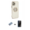 MARSİLYAN™- iPhone 12 Pro Max Kılıf İz Form Serisi - Siyah 3D Antistatik Hayalet Cam Ekran Koruyucu + Shine Kamera Lens Koruma Cam - PE