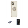 MARSİLYAN™- iPhone 12 Pro Max Kılıf İz Form Serisi - Siyah 3D Antistatik Hayalet Cam Ekran Koruyucu + Renkli Kamera Lens Koruma Cam - PE