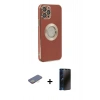 MARSİLYAN™- iPhone 12 Pro Max Kılıf İz Form Serisi - Siyah 3D Antistatik Hayalet Cam Ekran Koruyucu + Renkli Kamera Lens Koruma Cam - SI