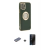 MARSİLYAN™- iPhone 12 Pro Max Kılıf İz Form Serisi - Siyah 3D Antistatik Hayalet Cam Ekran Koruyucu + Renkli Kamera Lens Koruma Cam - SI