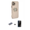 MARSİLYAN™- iPhone 12 Pro Max Kılıf İz Form Serisi - Siyah 3D Antistatik Hayalet Cam Ekran Koruyucu + Renkli Kamera Lens Koruma Cam - SI