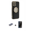 MARSİLYAN™- iPhone 12 Pro Max Kılıf İz Form Serisi - Siyah 3D Antistatik Hayalet Cam Ekran Koruyucu + Renkli Kamera Lens Koruma Cam - SI