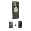 MARSİLYAN™- iPhone 12 Pro Max Kılıf İz Form Serisi - Siyah 3D Antistatik Hayalet Cam Ekran Koruyucu + Neon Fosforlu Kamera Lens - SI