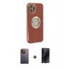 MARSİLYAN™- iPhone 12 Pro Max Kılıf İz Form Serisi - Siyah 3D Antistatik Hayalet Cam Ekran Koruyucu + Neon Fosforlu Kamera Lens - SI