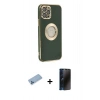 MARSİLYAN™- iPhone 12 Pro Max Kılıf İz Form Serisi - Siyah 3D Antistatik Hayalet Cam Ekran Koruyucu + Shine Kamera Lens Koruma Cam - MI