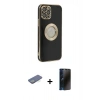 MARSİLYAN™- iPhone 12 Pro Max Kılıf İz Form Serisi - Siyah 3D Antistatik Hayalet Cam Ekran Koruyucu + Renkli Kamera Lens Koruma Cam - YL