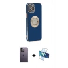 MARSİLYAN™- iPhone 12 Pro Max Kılıf İz Form Serisi - Siyah 3D Antistatik Seramik Nano Ekran Koruyucu + Neon Fosforlu Kamera Lens - BZ