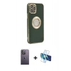 MARSİLYAN™- iPhone 12 Pro Max Kılıf İz Form Serisi - Siyah 3D Antistatik Seramik Nano Ekran Koruyucu + Neon Fosforlu Kamera Lens - BZ