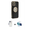 MARSİLYAN™- iPhone 12 Pro Max Kılıf İz Form Serisi - Siyah 3D Antistatik Seramik Nano Ekran Koruyucu + Shine Kamera Lens - LT