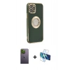 MARSİLYAN™- iPhone 12 Pro Max Kılıf İz Form Serisi - Siyah 3D Antistatik Seramik Nano Ekran Koruyucu + Neon Fosforlu Kamera Lens - YL