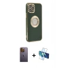 MARSİLYAN™- iPhone 12 Pro Max Kılıf İz Form Serisi - Siyah 3D Antistatik Seramik Nano Ekran Koruyucu + Neon Fosforlu Kamera Lens - SI