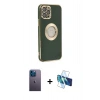 MARSİLYAN™- iPhone 12 Pro Max Kılıf İz Form Serisi - Siyah 3D Antistatik Seramik Nano Ekran Koruyucu + Neon Fosforlu Kamera Lens - MI