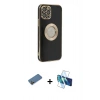MARSİLYAN™- iPhone 12 Pro Max Kılıf İz Form Serisi - Siyah 3D Antistatik Seramik Nano Ekran Koruyucu + Shine Kamera Lens Koruma Cam - GD