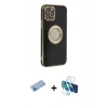 MARSİLYAN™- iPhone 12 Pro Max Kılıf İz Form Serisi - Siyah 3D Antistatik Seramik Nano Ekran Koruyucu + Shine Kamera Lens Koruma Cam - MI