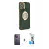 MARSİLYAN™- iPhone 12 Pro Max Kılıf İz Form Serisi - Siyah 5D Eko Cam Ekran Koruyucu + Neon Fosforlu Kamera Lens - BZ