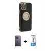 MARSİLYAN™- iPhone 12 Pro Max Kılıf İz Form Serisi - Siyah 5D Eko Cam Ekran Koruyucu + Neon Fosforlu Kamera Lens - BZ