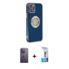 MARSİLYAN™- iPhone 12 Pro Max Kılıf İz Form Serisi - Siyah 5D Eko Cam Ekran Koruyucu + Neon Fosforlu Kamera Lens - BZ