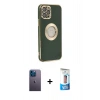 MARSİLYAN™- iPhone 12 Pro Max Kılıf İz Form Serisi - Siyah 5D Eko Cam Ekran Koruyucu + Neon Fosforlu Kamera Lens - MI