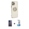 MARSİLYAN™- iPhone 12 Pro Max Kılıf İz Form Serisi - Siyah 5D Eko Cam Ekran Koruyucu + Neon Fosforlu Kamera Lens - MI