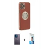 MARSİLYAN™- iPhone 12 Pro Max Kılıf İz Form Serisi - Siyah 5D Eko Cam Ekran Koruyucu + Neon Fosforlu Kamera Lens - MI