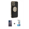 MARSİLYAN™- iPhone 12 Pro Max Kılıf İz Form Serisi - Siyah 5D Eko Cam Ekran Koruyucu + Neon Fosforlu Kamera Lens - MI