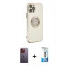 MARSİLYAN™- iPhone 12 Pro Max Kılıf İz Form Serisi - Siyah 5D Eko Cam Ekran Koruyucu + Neon Fosforlu Kamera Lens - TU