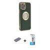 MARSİLYAN™- iPhone 12 Pro Max Kılıf İz Form Serisi - Siyah 5D Eko Cam Ekran Koruyucu + Renkli Kamera Lens Koruma Cam - MI
