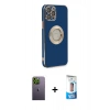 MARSİLYAN™- iPhone 12 Pro Max Kılıf İz Form Serisi - Siyah 5D Eko Cam Ekran Koruyucu + Yeşil Neon Fosforlu Kamera Lens