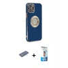 MARSİLYAN™- iPhone 12 Pro Max Kılıf İz Form Serisi - Siyah 5D Eko Cam Ekran Koruyucu + Yeşil Renkli Kamera Lens Koruma Cam