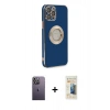 MARSİLYAN™- iPhone 12 Pro Max Kılıf İz Form Serisi - Siyah 6D Mat Seramik Hayalet Nano Ekran Koruyucu + Neon Fosforlu Kamera Lens - BZ