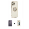 MARSİLYAN™- iPhone 12 Pro Max Kılıf İz Form Serisi - Siyah 6D Mat Seramik Hayalet Nano Ekran Koruyucu + Neon Fosforlu Kamera Lens - BZ