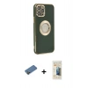 MARSİLYAN™- iPhone 12 Pro Max Kılıf İz Form Serisi - Siyah 6D Mat Seramik Hayalet Nano Ekran Koruyucu + Gold Shine Kamera Lens Koruma Cam