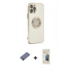 MARSİLYAN™- iPhone 12 Pro Max Kılıf İz Form Serisi - Siyah 6D Mat Seramik Hayalet Nano Ekran Koruyucu + Gold Metal Kamera Lens Koruma Cam