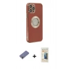 MARSİLYAN™- iPhone 12 Pro Max Kılıf İz Form Serisi - Siyah 6D Mat Seramik Hayalet Nano Ekran Koruyucu + Gold Metal Kamera Lens Koruma Cam