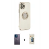 MARSİLYAN™- iPhone 12 Pro Max Kılıf İz Form Serisi - Siyah 6D Mat Seramik Hayalet Nano Ekran Koruyucu + Neon Fosforlu Kamera Lens - MI
