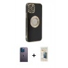 MARSİLYAN™- iPhone 12 Pro Max Kılıf İz Form Serisi - Siyah 6D Mat Seramik Hayalet Nano Ekran Koruyucu + Neon Fosforlu Kamera Lens - MI