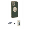 MARSİLYAN™- iPhone 12 Pro Max Kılıf İz Form Serisi - Siyah 6D Mat Seramik Hayalet Nano Ekran Koruyucu + Renkli Kamera Lens Koruma Cam - SI