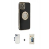 MARSİLYAN™- iPhone 12 Pro Max Kılıf İz Form Serisi - Siyah 6D Mat Seramik Hayalet Nano Ekran Koruyucu + Shine Kamera Lens - LT