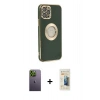 MARSİLYAN™- iPhone 12 Pro Max Kılıf İz Form Serisi - Siyah 6D Mat Seramik Hayalet Nano Ekran Koruyucu + Neon Fosforlu Kamera Lens - YL