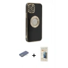 MARSİLYAN™- iPhone 12 Pro Max Kılıf İz Form Serisi - Siyah 6D Mat Seramik Hayalet Nano Ekran Koruyucu + Yeşil Renkli Kamera Lens Koruma Cam