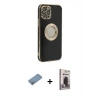 MARSİLYAN™- iPhone 12 Pro Max Kılıf İz Form Serisi - Siyah Bilvis Hayalet Cam Ekran Koruyucu + Shine Kamera Lens Koruma Cam - GS